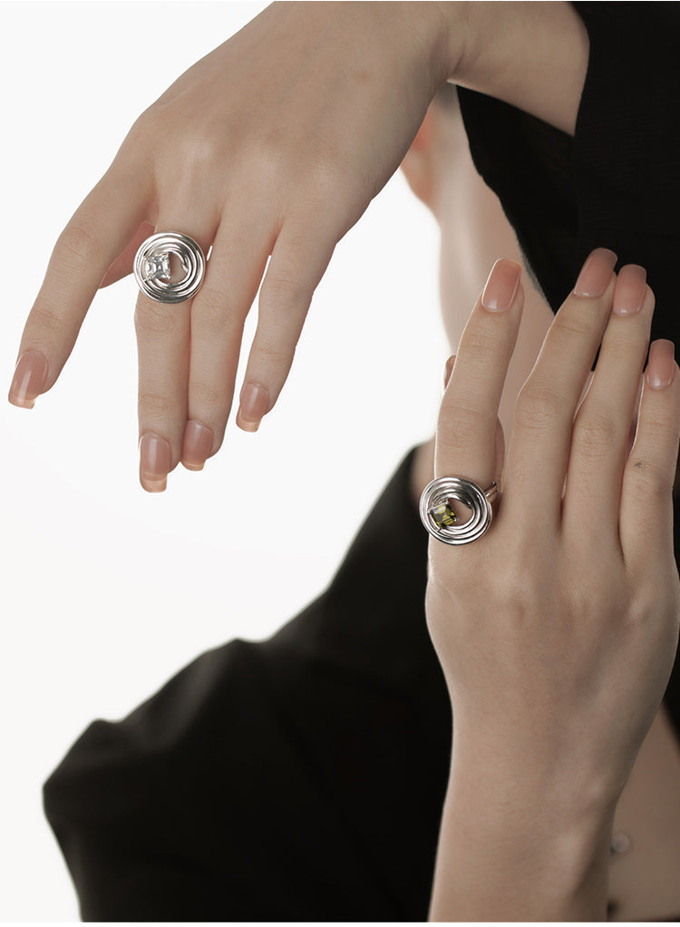COILED ZIRCONIA-INLAID RING