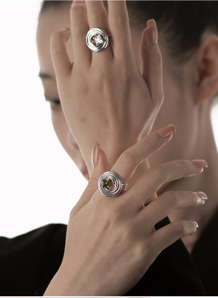 COILED ZIRCONIA-INLAID RING