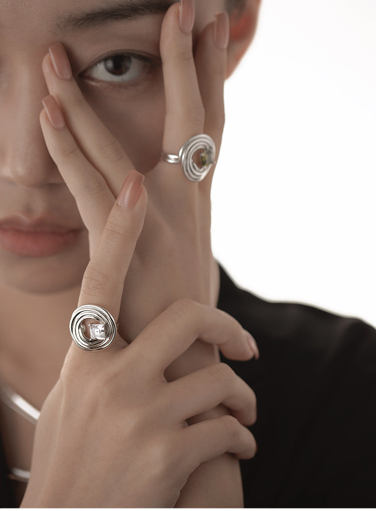COILED ZIRCONIA-INLAID RING