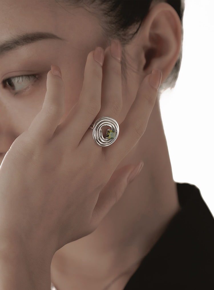 COILED ZIRCONIA-INLAID RING