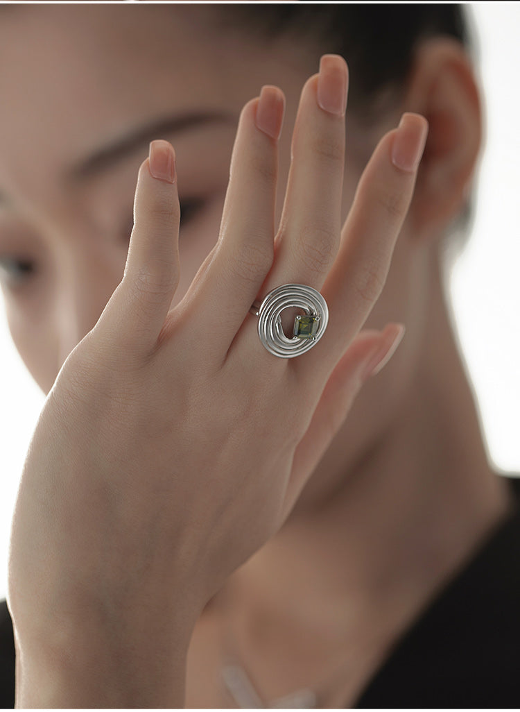 COILED ZIRCONIA-INLAID RING
